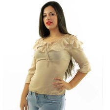 Blusa Manga Flare Rendada E Com Babados Blusa Manga Flare Rendada E Com Babados