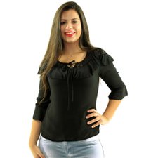 Blusa Manga Flare Rendada E Com Babados Blusa Manga Flare Rendada E Com Babados