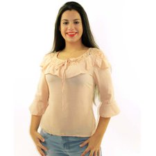 Blusa Manga Flare Rendada E Com Babados Blusa Manga Flare Rendada E Com Babados