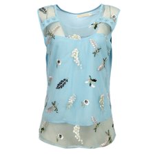 Blusa Regata Com Tule E Bordados Florais Blusa Regata Com Tule E Bordados Florais