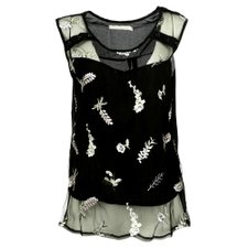Blusa Regata Com Tule E Bordados Florais Blusa Regata Com Tule E Bordados Florais