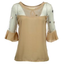 Blusa Meia Manga Com Tule E Bordado Blusa Meia Manga Com Tule E Bordado