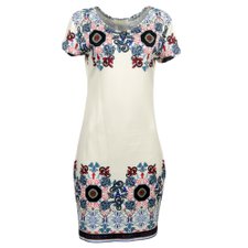 Vestido Mix De Estampas Com Gola Canoa Vestido Mix De Estampas Com Gola Canoa
