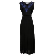 Vestido Longo Com Bordado E Amarração Na Gola Vestido Longo Com Bordado E Amarração Na Gola