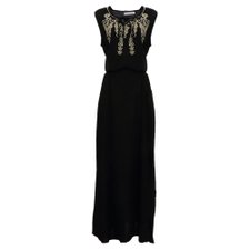 Vestido Longo Bordado E Fendas Laterais Retro Vestido Longo Bordado E Fendas Laterais Retro