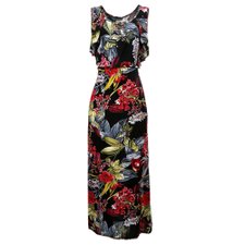 Vestido Longo Estampado Com Babados Laterais Vestido Longo Estampado Com Babados Laterais