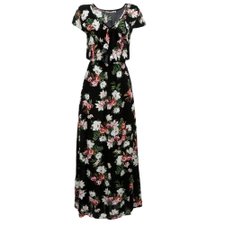 Vestido Longo Com Estampa Floral E Babados Na Gola Vestido Longo Com Estampa Floral E Babados Na Gola