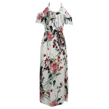Vestido Longo Estampado Com Ombro Vazado Vestido Longo Estampado Com Ombro Vazado
