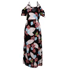 Vestido Longo Estampado Com Ombro Vazado Vestido Longo Estampado Com Ombro Vazado