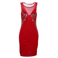 Vestido Tubinho Com Patches Floridos e Tule Vestido Tubinho Com Patches Floridos e Tule