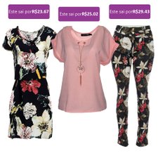 Kit Vestido Estampado + Calça Stretch + Blusa Com Pingente Kit Vestido Estampado + Calça Stretch + Blusa Com Pingente