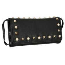 Carteira Feminina Transversal Com Spikes E Pérolas Carteira Feminina Transversal Com Spikes E Pérolas