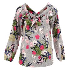 Blusa Manga Longa Floral Com Listras Blusa Manga Longa Floral Com Listras