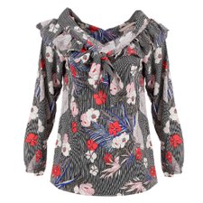 Blusa Manga Longa Floral Com Listras Blusa Manga Longa Floral Com Listras