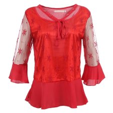 Blusa Meia Manga com Tule Rendado e Pedrarias Blusa Meia Manga com Tule Rendado e Pedrarias