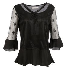 Blusa Meia Manga com Tule Rendado e Pedrarias Blusa Meia Manga com Tule Rendado e Pedrarias