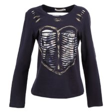 Blusa com Brilhos Furadinha Manga Longa Estampada Blusa com Brilhos Furadinha Manga Longa Estampada