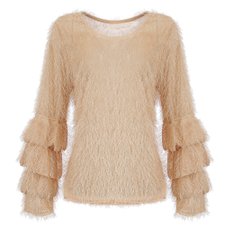 Blusa de Pelos Com Linho Manga Longa Volumosa Blusa de Pelos Com Linho Manga Longa Volumosa