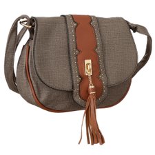 Bolsa Feminina Transversal Arredondada Tachas e Tassel Bolsa Feminina Transversal Arredondada Tachas e Tassel