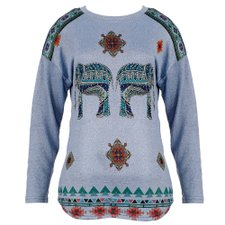 Blusa Manga Longa Estampa Étnica com Strass Blusa Manga Longa Estampa Étnica com Strass