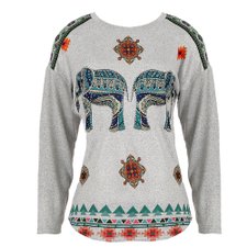 Blusa Manga Longa Estampa Étnica com Strass Blusa Manga Longa Estampa Étnica com Strass