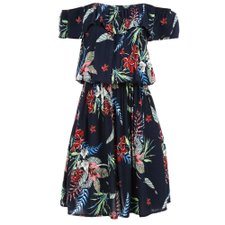 Vestido Florido Ombro a Ombro Com Babado Vestido Florido Ombro a Ombro Com Babado