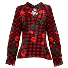 Camisa Xadrez Floral Gola Choker Camisa Xadrez Floral Gola Choker