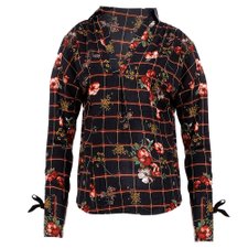 Camisa Estampada Xadrez Floral Decotada Camisa Estampada Xadrez Floral Decotada