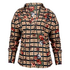 Camisa Estampada Xadrez Floral Decotada Camisa Estampada Xadrez Floral Decotada