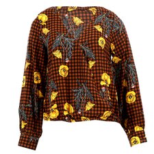 Camisa Xadrez Floral Manga Longa Babado Stretch na Barra Camisa Xadrez Floral Manga Longa Babado Stretch na Barra