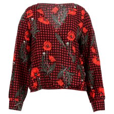 Camisa Xadrez Floral Manga Longa Babado Stretch na Barra Camisa Xadrez Floral Manga Longa Babado Stretch na Barra