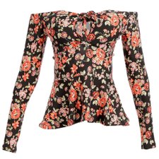 Blusa Peplum Manga Longa Floral Amarração Busto Blusa Peplum Manga Longa Floral Amarração Busto