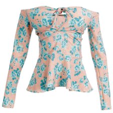 Blusa Peplum Manga Longa Floral Amarração Busto Blusa Peplum Manga Longa Floral Amarração Busto