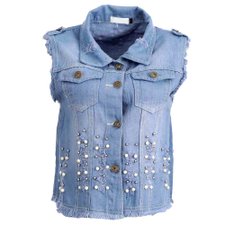 Colete Jeans Sem Manga Dirty Pedrarias e P rolas Compre Agora