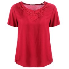 Blusa Manga Curta Com Renda Na Gola (Plus Size) Blusa Manga Curta Com Renda Na Gola (Plus Size)