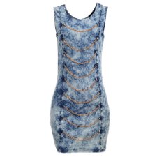 Vestido Jeans Detalhado Com Correntes Frontal Vestido Jeans Detalhado Com Correntes Frontal