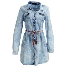 Vestido Jeans Manga Longa E Bolsos Laterais E Frontais Vestido Jeans Manga Longa E Bolsos Laterais E Frontais
