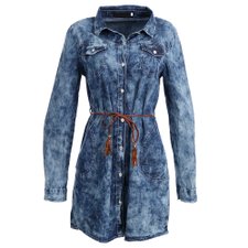 Vestido Jeans Manga Longa E Bolsos Laterais E Frontais Vestido Jeans Manga Longa E Bolsos Laterais E Frontais