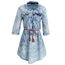 Vestido Jeans Manchado Com Bolsos Frontais Vestido Jeans Manchado Com Bolsos Frontais