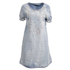 Vestido Jeans Com Perolas E Strass Vestido Jeans Com Perolas E Strass