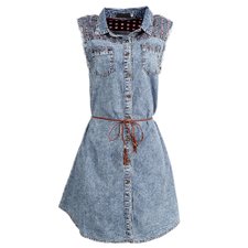 Vestido Jeans Com Detalhe Têxtil Desfiado Vestido Jeans Com Detalhe Têxtil Desfiado
