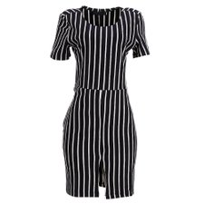 Vestido Listrado Com Vazados Laterais Vestido Listrado Com Vazados Laterais