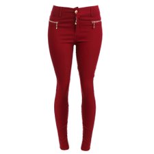 Calça Skinny de Lycra Com Fecho Zíper Frontal Calça Skinny de Lycra Com Fecho Zíper Frontal