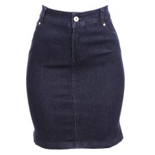 Saia Jeans Lisa Com Bolsos Traseiros E Laterais Saia Jeans Lisa Com Bolsos Traseiros E Laterais