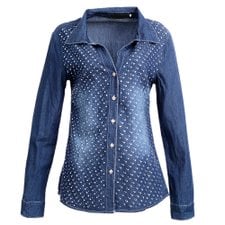 Camisa Jeans Manga Longa Com Strass Camisa Jeans Manga Longa Com Strass