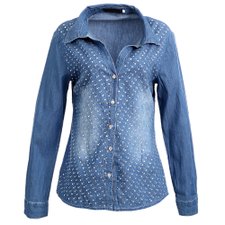 Camisa Jeans Manga Longa Com Strass Camisa Jeans Manga Longa Com Strass