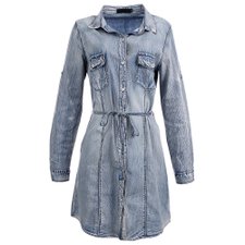 Vestido Jeans Social Com Cordão De Amarração Vestido Jeans Social Com Cordão De Amarração