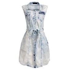 Vestido Jeans Social Com Cordão de Amarração Vestido Jeans Social Com Cordão de Amarração
