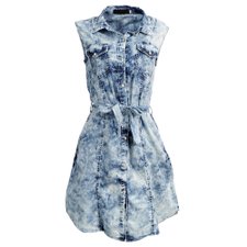 Vestido Jeans Social Com Cordão de Amarração Vestido Jeans Social Com Cordão de Amarração