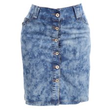 Saia Jeans Manchada Fechamento De Botão E Bolsos Saia Jeans Manchada Fechamento De Botão E Bolsos